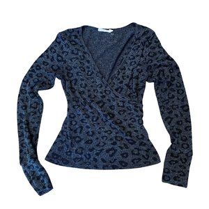 Lush Charcoal Leopard Print Faux Wrap Ribbed Top - Size S